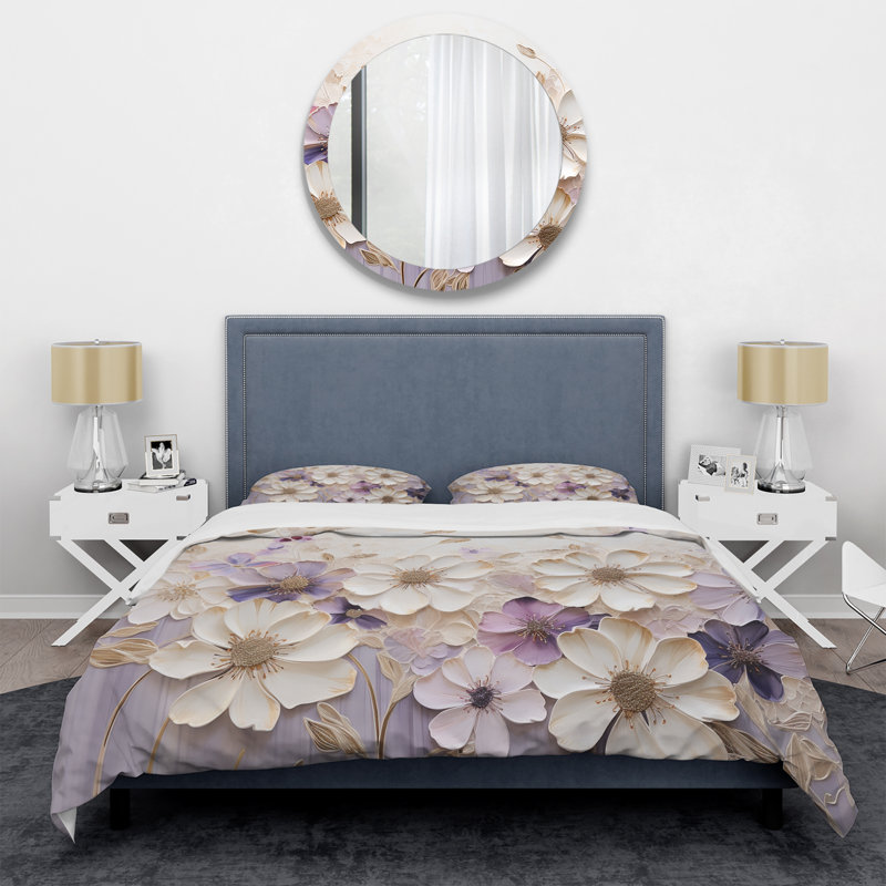 Ensemble de housse de couette Violets I - Beige et mauve, Housse de couette très grand et 2 très grandes t