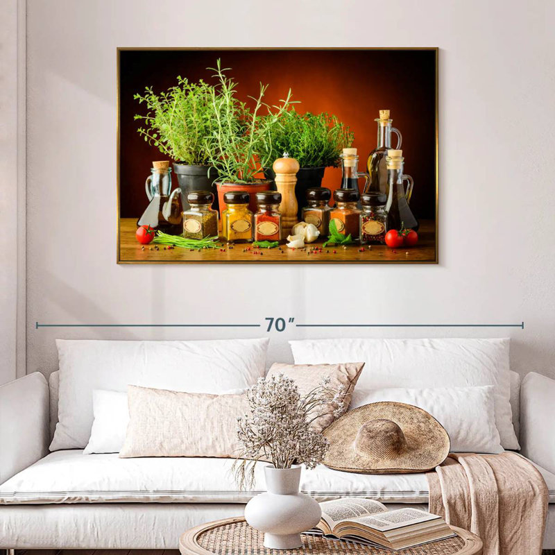 Cuisiner avec des épices et des herbes, 46 po x 31 po, Cadre flottant doré