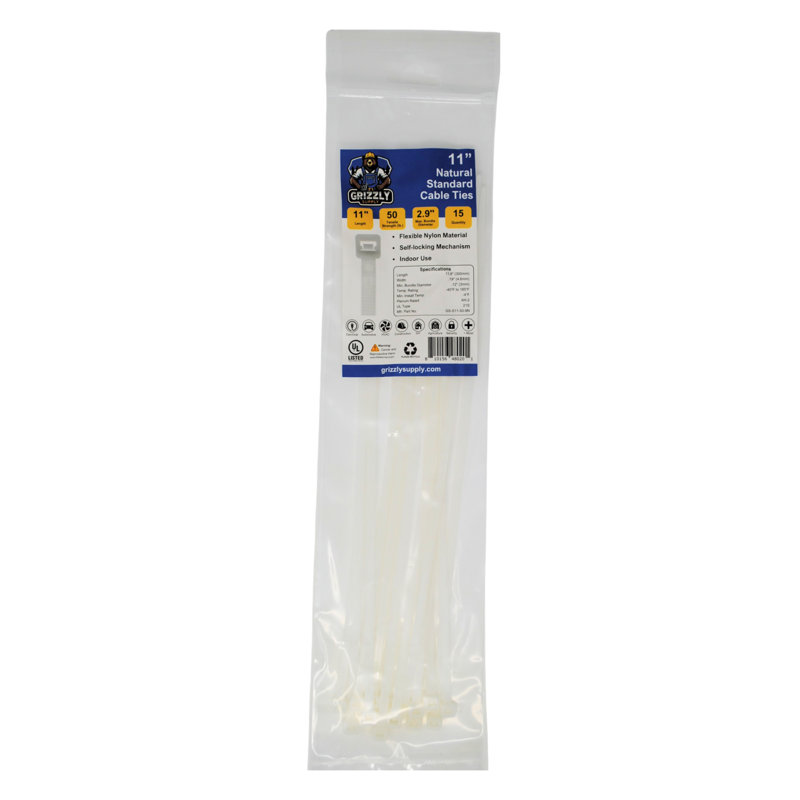 11" 50lb Standard Cable Tie 15/bag, Natural