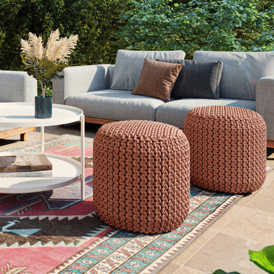 Pouf tricoté rond de 18 pouces de large en polyester PET orange