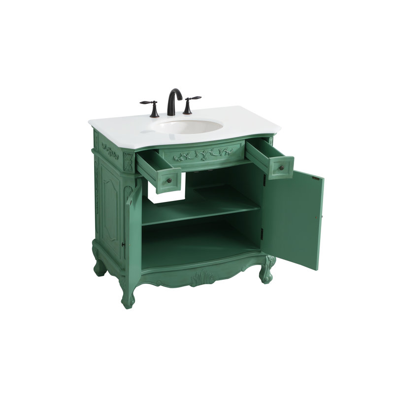 Ensemble de meuble-lavabo simple Lunette, Menthe rétro, Ivoire blanc, 36"