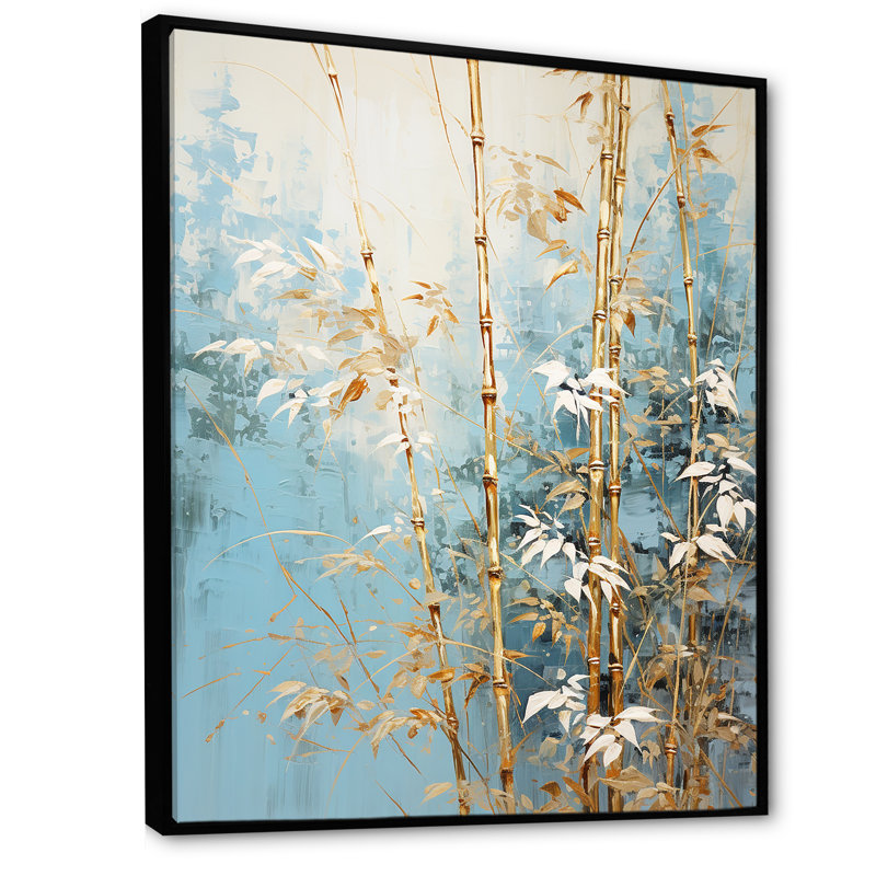 Or et bambou bleu I sur impression sur toile, H 20 po x l 12 po x P 1 po, Cadre flottant noir