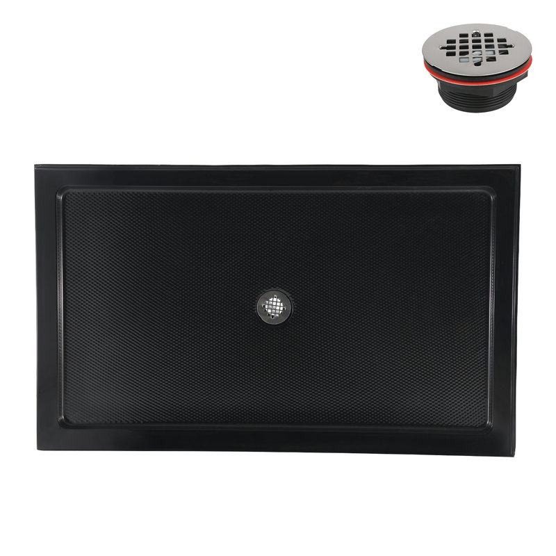 Base de douche en acrylique noir lustré avec drain central 60 po x 36 po Streamline NT-2244-60BL-CR, drain inclus