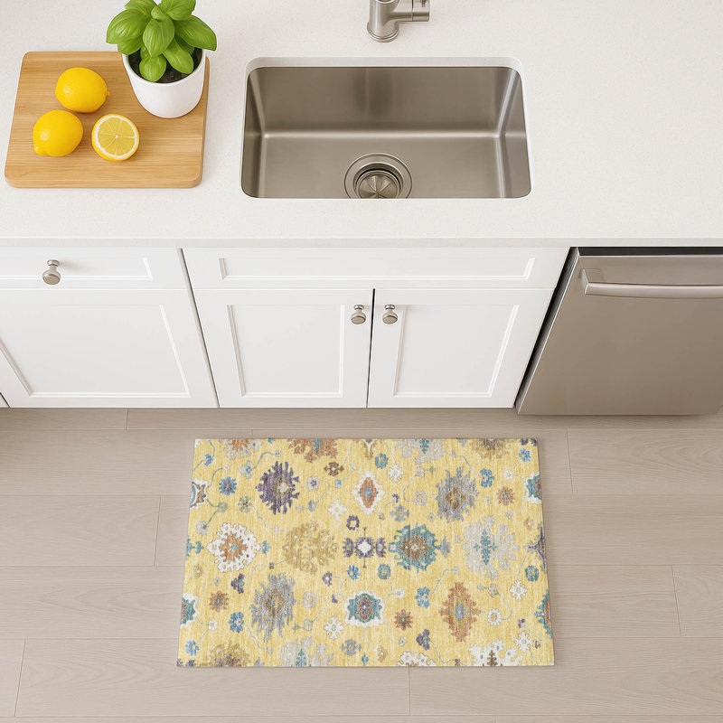 Tapis traditionnel lavable à la machine intérieur / extérieur ACN2532, Jaune, Rectangle 1 pi 8 po x 2 pi 6 po