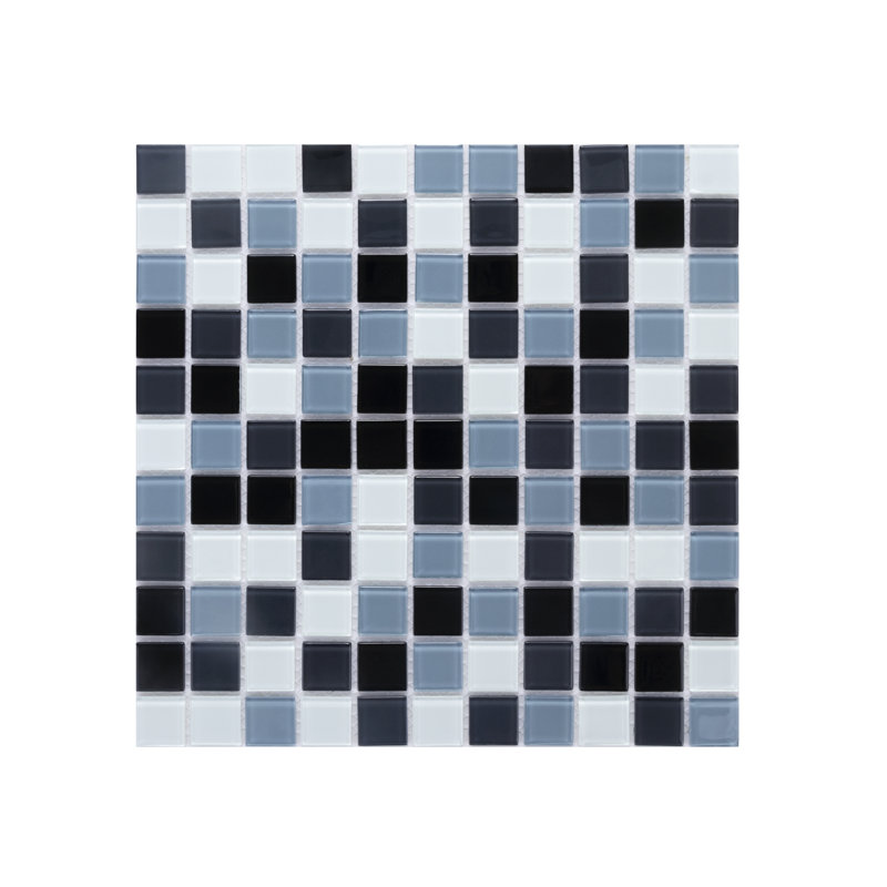 1" x 1" Straight Edge Glass Mosaic Tile, Black/White/Gray