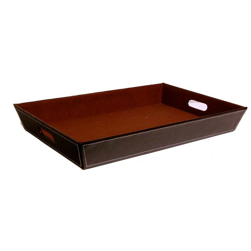Baderbräu Leather / Faux Leather Tray, 3" H x 21" W x 15" D, Brown