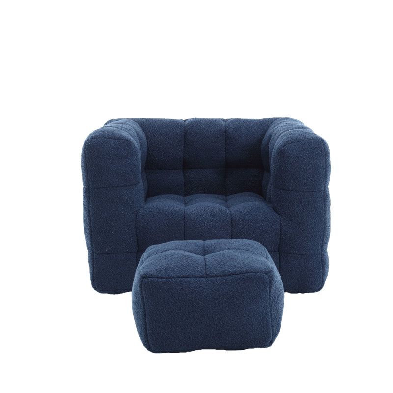 Joahnna Upholstered Armchair with Ottoman, Navy