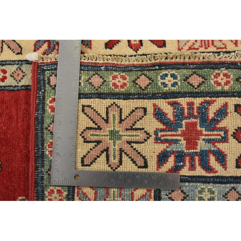 Tapis unique en laine noué à la main rouge / bleu / crème 4 pi 10 po x 6 pi 7 po Lucynda