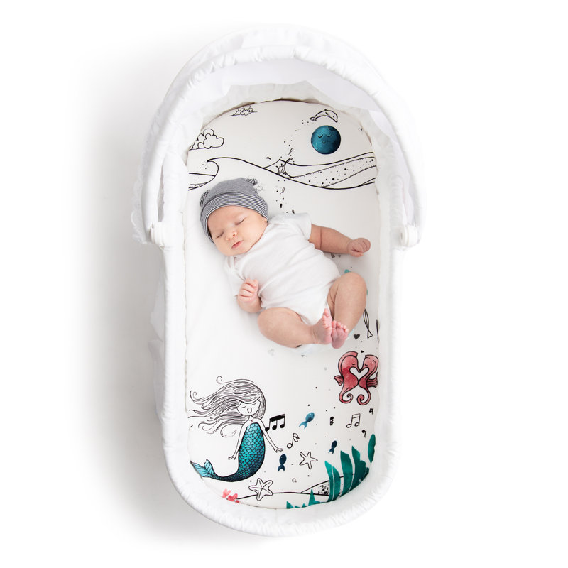 JumpOff Jo - Drap-housse pour berceau, drap-housse souple en coton doux pour matelas ovales, rectangulaires et sablier de taille standard, 16 po x 32 po - Moonlight Mermaid