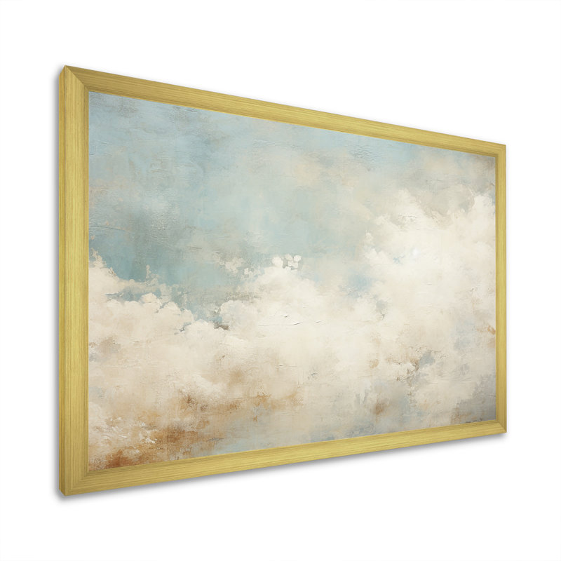 Nuage de minimalisme beige sur toile, 30" H x 40" W x 1.5" D, Gold Single Picture Framed