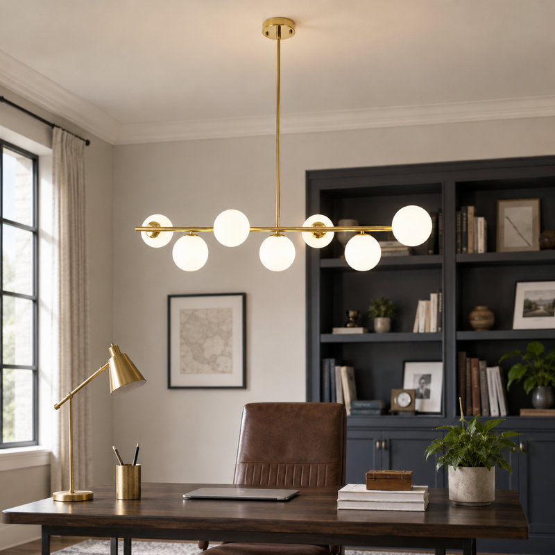 Lustre 7 lumières Kason, Laiton, Blanc
