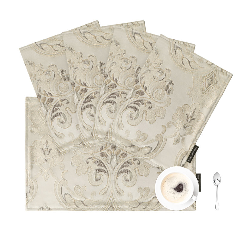 High Pick Density Fabric Damask Rectangle Placemat, 4