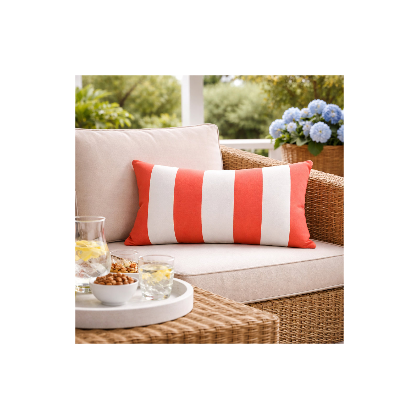 Amala Sunbrella® Indoor/Outdoor Kidney Pillow, Refuge Coral Striped Sunbrella®