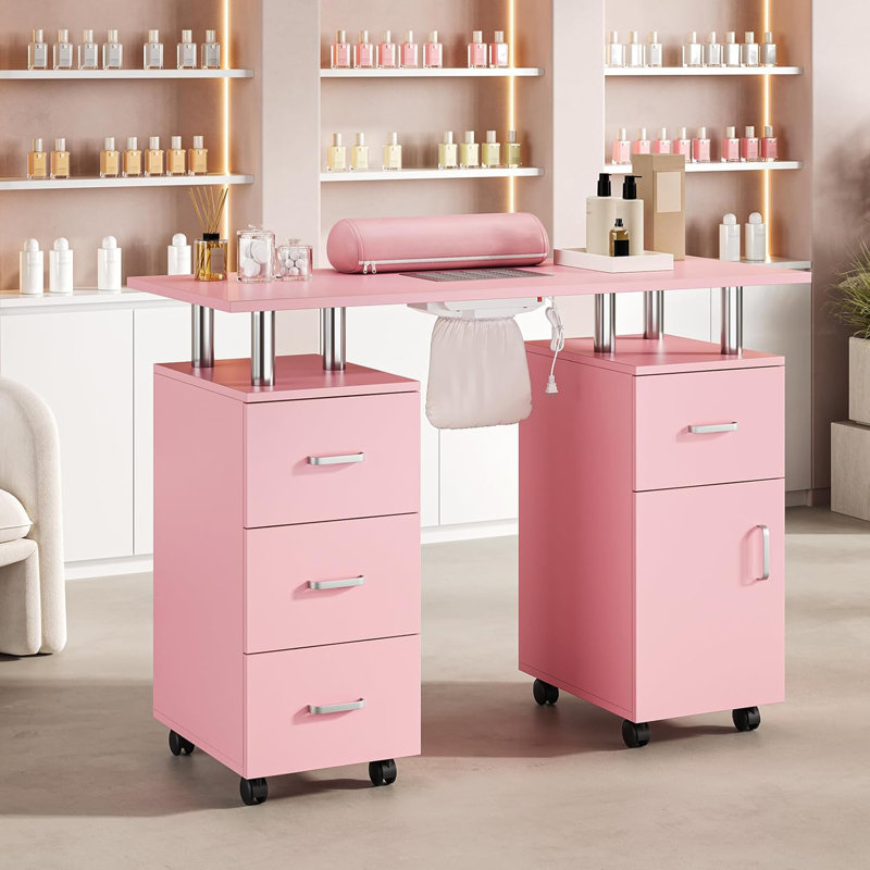 Table de manucure, table de salon de manucure avec dépoussiéreur électrique, bureau de clou ergonomique pour Nail Tech avec repose-poignet
