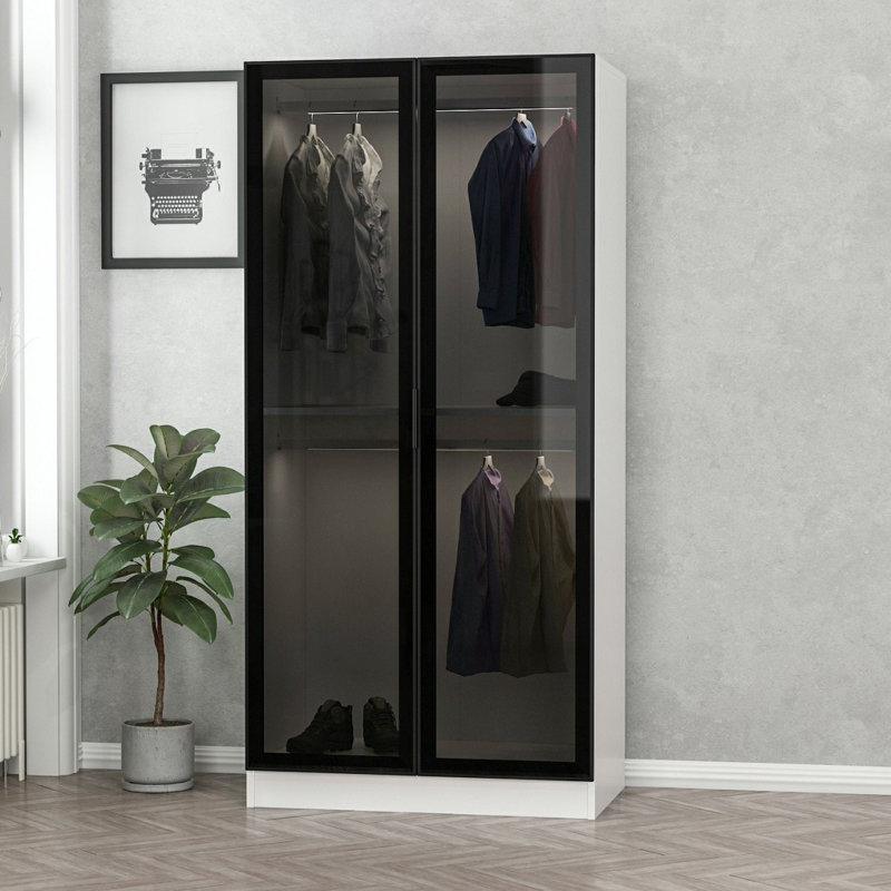 Armoire moderne, noir et blanc, 35,4 x 82,7 x 20,5 pouces | 100% panneau de particules enduit de mélamine, épaisseur: 0,7 pouce | Solution de rangement élégante pour chambre à coucher et garde-robe, design élégant, durable et fonctionnel