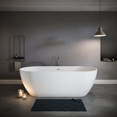 Baignoire de trempage autoportante de luxe de 69 po en blanc mat, fabriquée en résine de pierre, chaleur durable, espace spacieux en matériau non poreux, bonne conservation de la chaleur, trempage