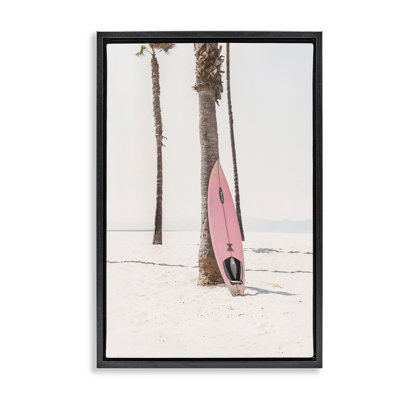 Toile flottante rose encadrée avec planche de surf par Sissi et Seb