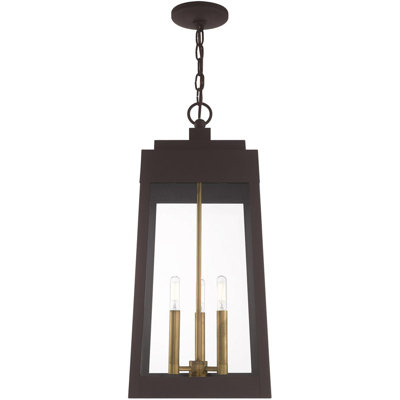 3 Light Outdoor Pendant Lantern with Clear Glass Shade