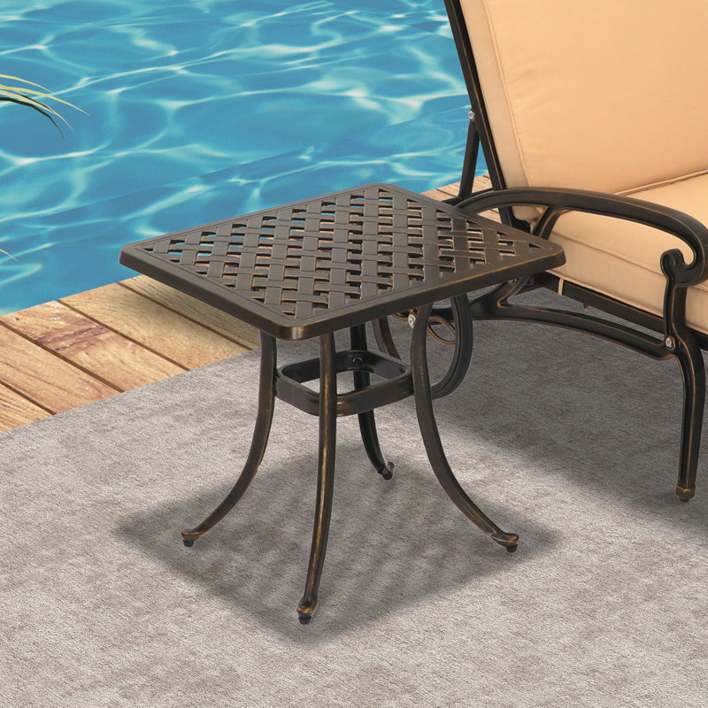 21'' Square Cast Aluminum Outdoor Side Table with Woven Hollow Top