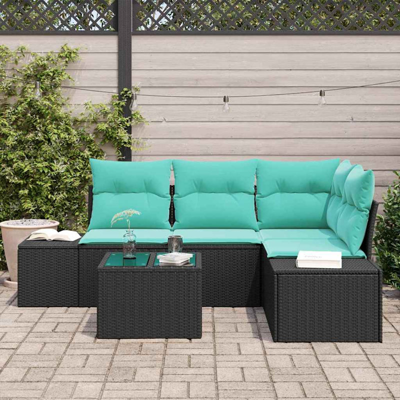 Ensemble de canapé de jardin avec coussin 5 pièces vidaXL, Coussin bleu / cadre noir
