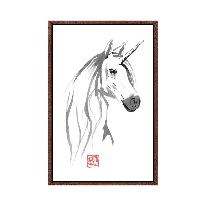 Licorne Dispo a Vendre 1 Piece Painting on Canvas, 101.6 cm H x 66.04 cm W, Classic Brown Wood Framed