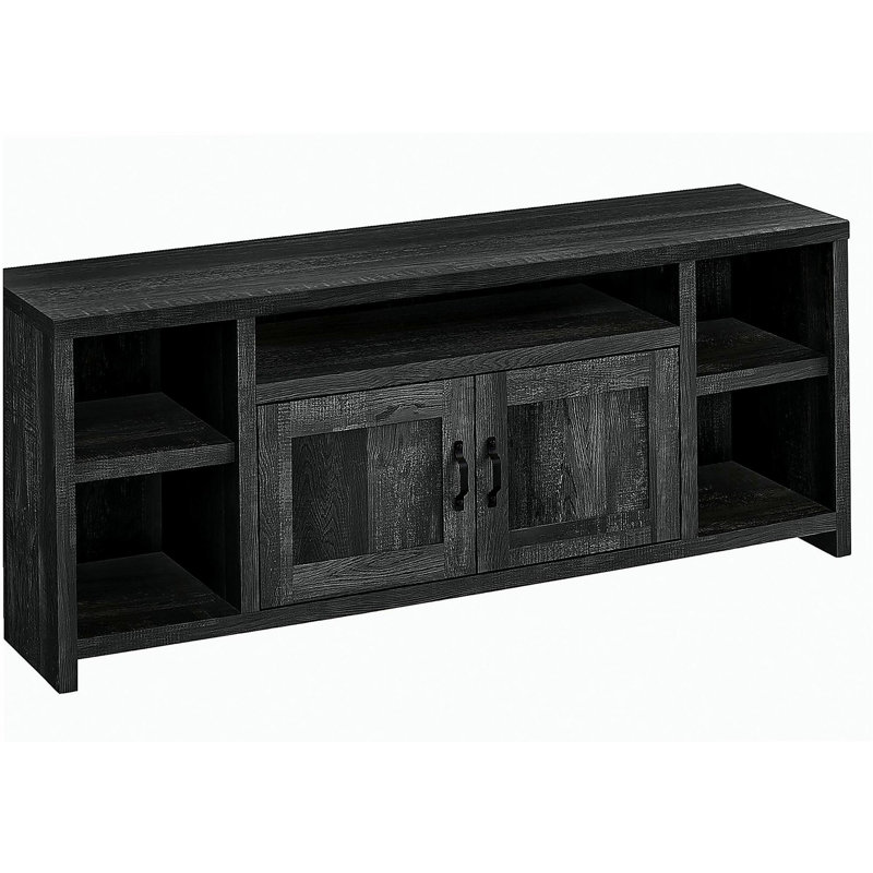 Meuble télé, 60 po, console, centre multimédia, armoire de rangement, salon, chambre à coucher, panneau stratifié à grain de bois noir