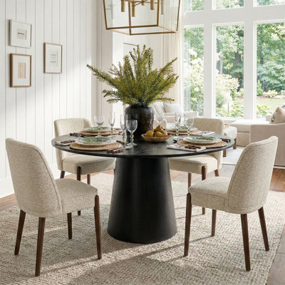 4 - Person Dining Table Sets With Round Table & 4 Upholstered Side Chairs