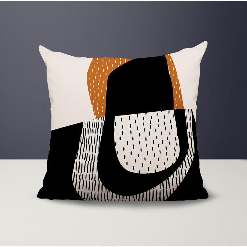 Coussin carré intérieur / extérieur pia, H 15 po x l 15 po, Orange brûlé / noir / blanc cassé