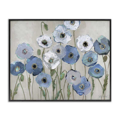  «Round Blue & Poppies», art de la giclée encadrée par Sally Swatland