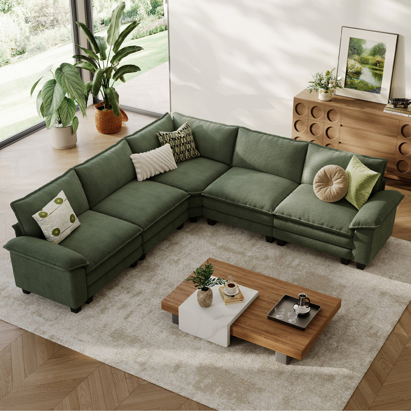 Canapé modulaire Colbey, Velours côtelé vert, H 34,64 po x l 119 po x P 119 po