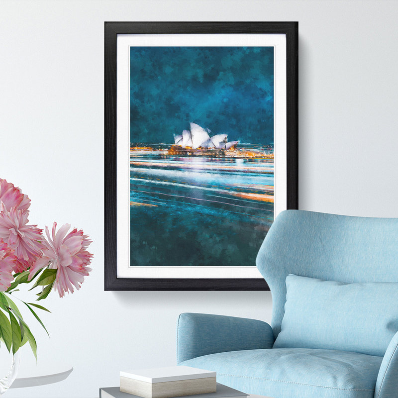 Sydney Opera House Lights - Framed Print, 45cm H x 33cm W x 2cm D, Black Framed