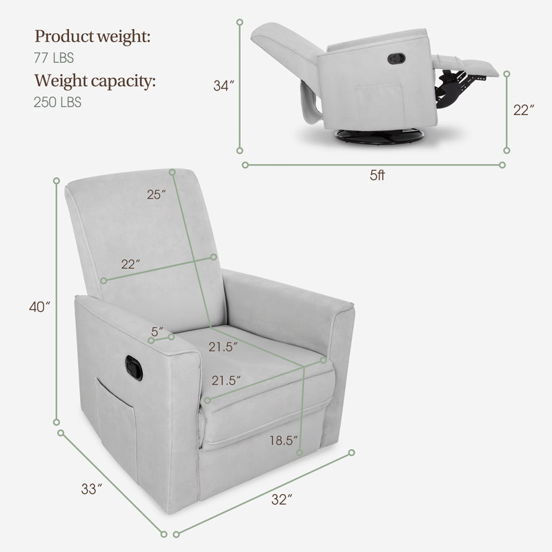 Chaise berçante inclinable, pivotante et pivotante Raleigh, Gris