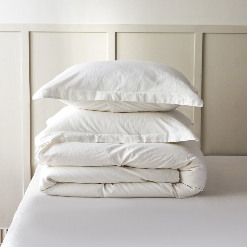 Linen Duvet Cover Set, Full Duvet Cover + 2 Standard Pillowcases, White