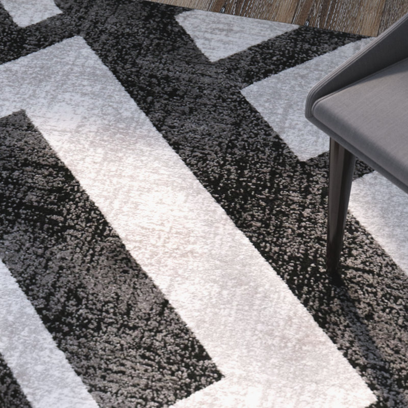 Tapis noir / gris Asumi, Rectangle 6 pi 7 po x 9 pi 6 po