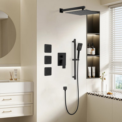 1-Spray 11.8 In. Wall-Mounted Dual Fixed And Handheld Shower Head 2.5 GPM With Slide Bar, Body-Sprays