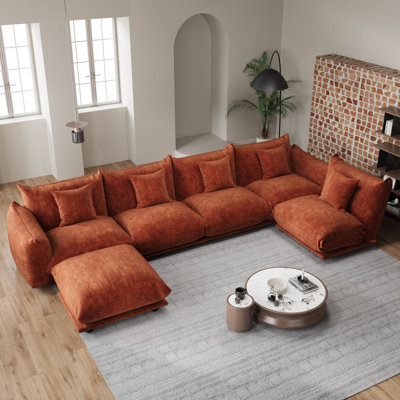 Canapé modulaire modulaire en nuage avec repose-pieds, canapé convertible en chenille, méridienne réversible en tissu doux pour animaux de compagnie