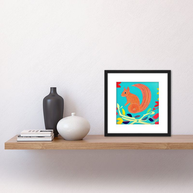 Squirrel Tree Branches Bright Colourful - Single Picture Frame Print