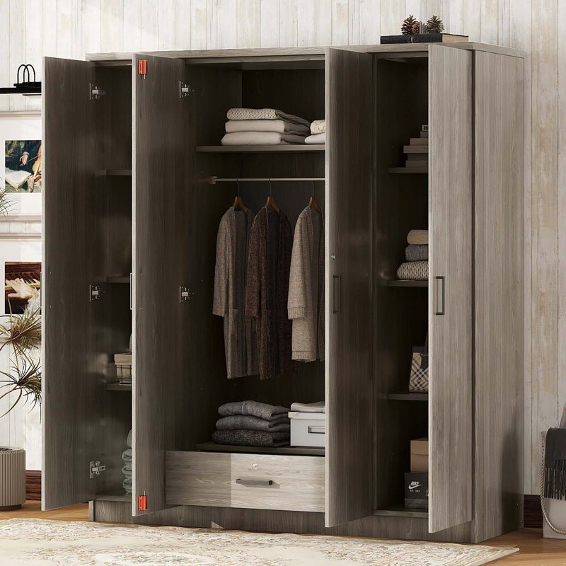 Armoire-penderie 4 portes avec tablettes, Blanc, H 67,90 po x l 59,20 po x P 20 po