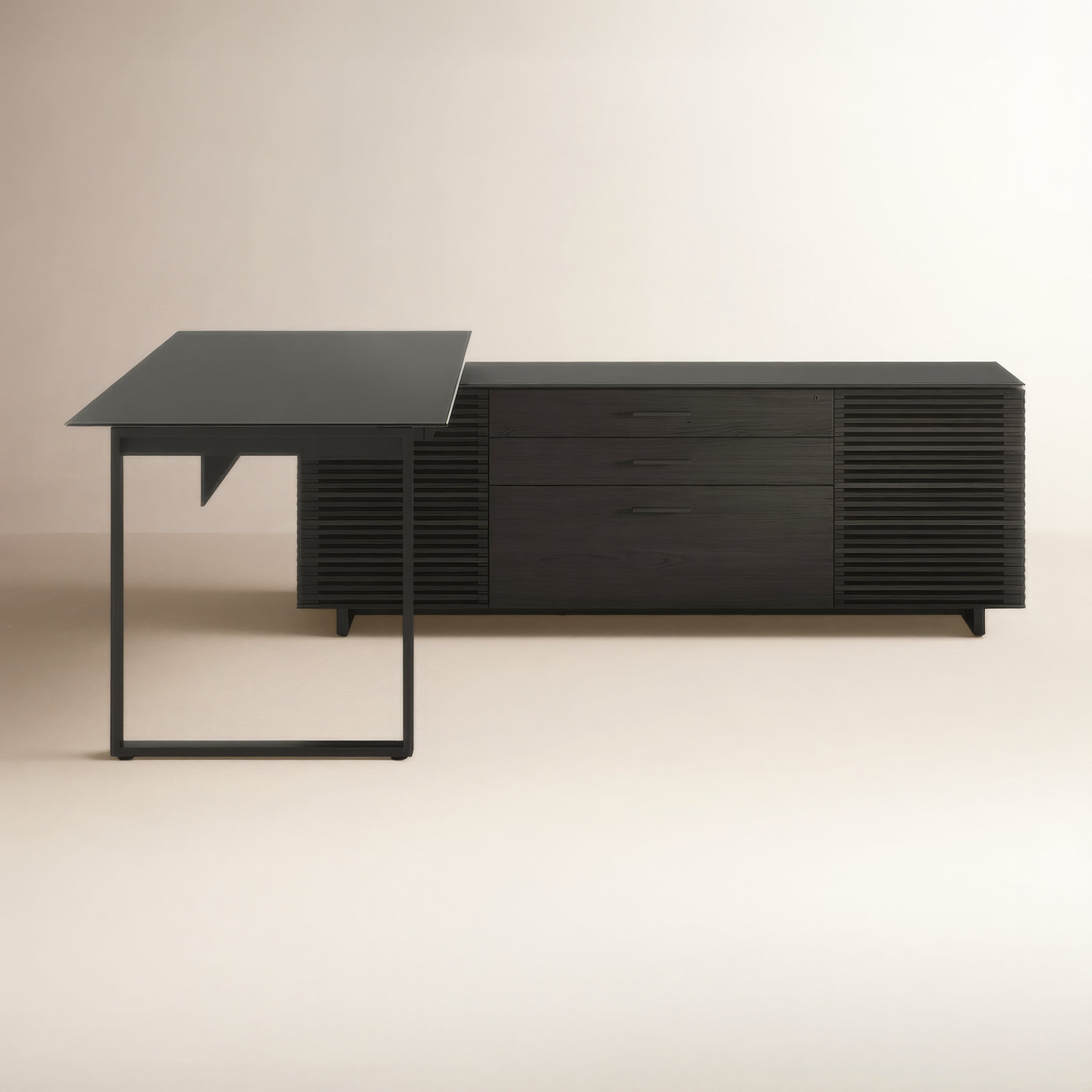 Corridor L-Shaped Writing Desk, Charcoal Stained Ash