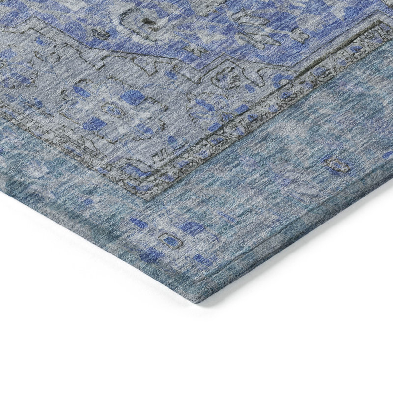 Tapis bleu intérieur / extérieur lavable à la machine Claudian ACN1651, Rond 8 pi