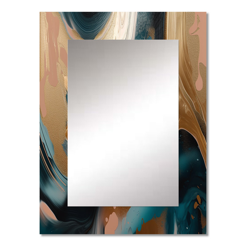 Gold And Green Marbled Euphoria II - Marble Wall Mirror, Gold Decorative Mirror, Printed Metal Art, 32" x 24"