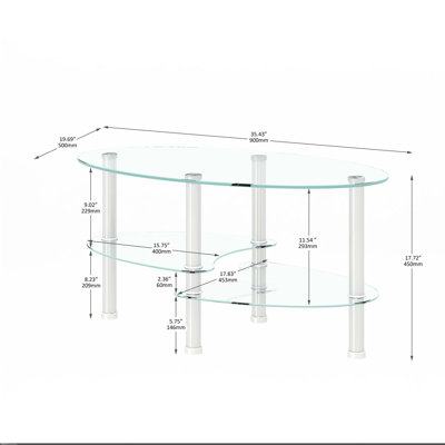 Table basse ovale en verre transparent