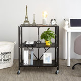 3-Tier Metal Storage Cart With Rolling Wheels, Foldable Design For Multi-Purpose Use In Home And Office
