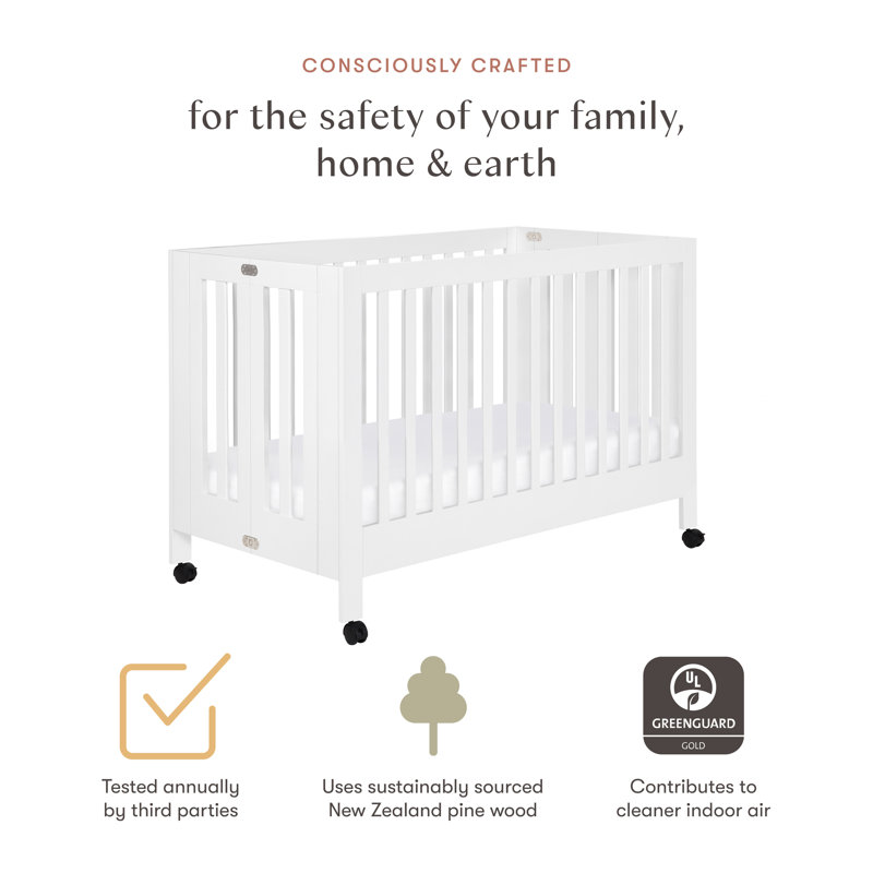 Maki 2-in-1 Convertible Portable Crib, White