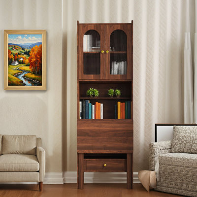 Multifunctional Folding Desk (desk Cabinet Type) With Shelves + Drawers To Improve Storage Capacity, Can Be Converted Into A Home Office Workstation, Practical And Space-saving