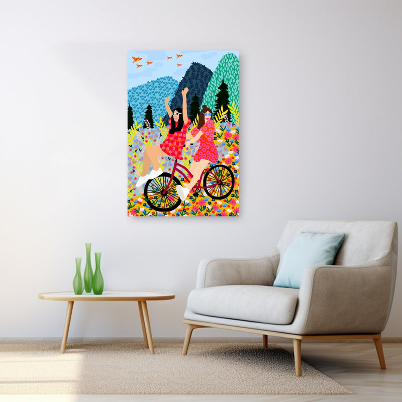 «Friends On A Bike», reproduction d'art murale contemporaine, 48" H x 32" W