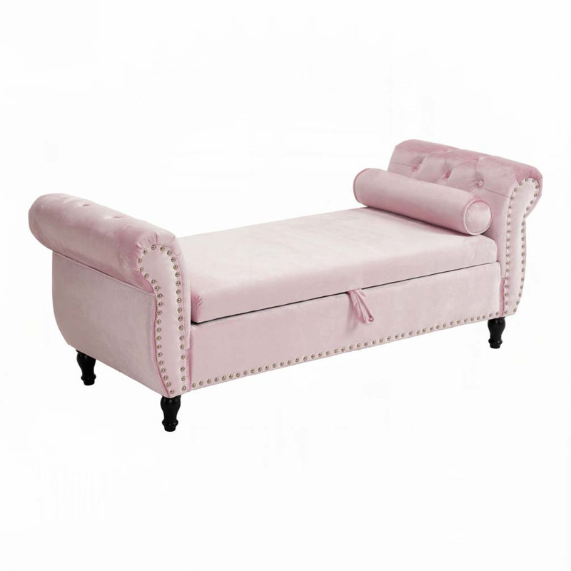 Banc de rangement en velours avec accoudoirs, Rose