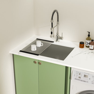 Évier de cuisine en acier inoxydable encastrable l 23 po x L 18 po, évier à cuve simple avec grille d'évier, support à enrouler et crépine
