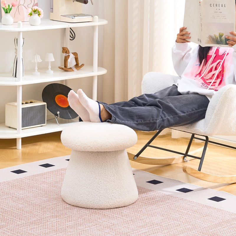 Repose-pieds rembourré en velours avec rangement Mushroom, Blanc