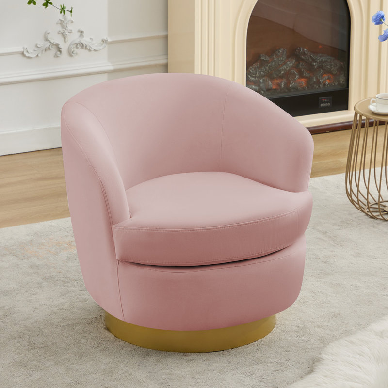 Fauteuil demi-tonneau pivotant en velours Janien, Velours rose